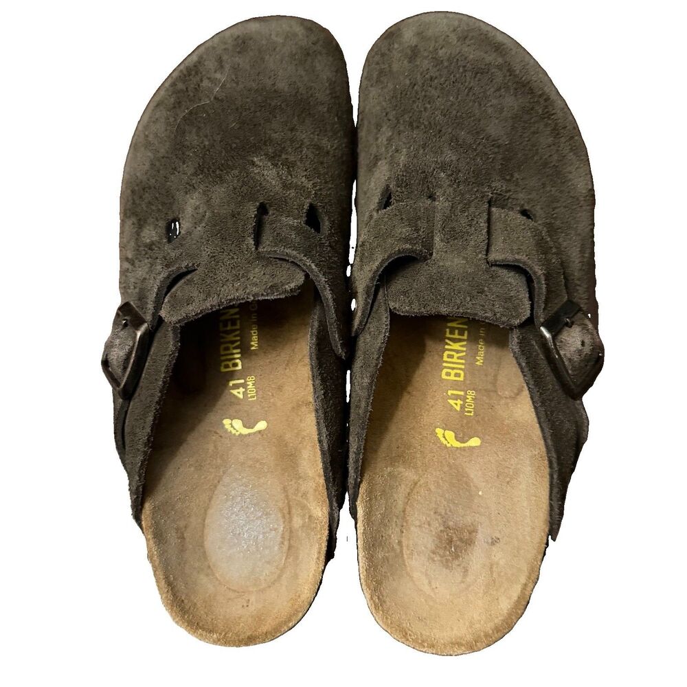 Birkenstock Boston Suede Clogs Taupe Brown Slip-On Shoes Size EU 41 US 10-10.5